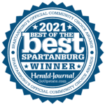 2021 Best of the Best Spartanburg Winner badge by Herald-Journal, highlighting Grier Roofing's award-winning service and community recognition.