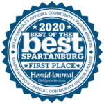 2020 Best of the Best Spartanburg First Place award seal highlighting Grier Roofing's commitment to quality and customer satisfaction in roofing services.
